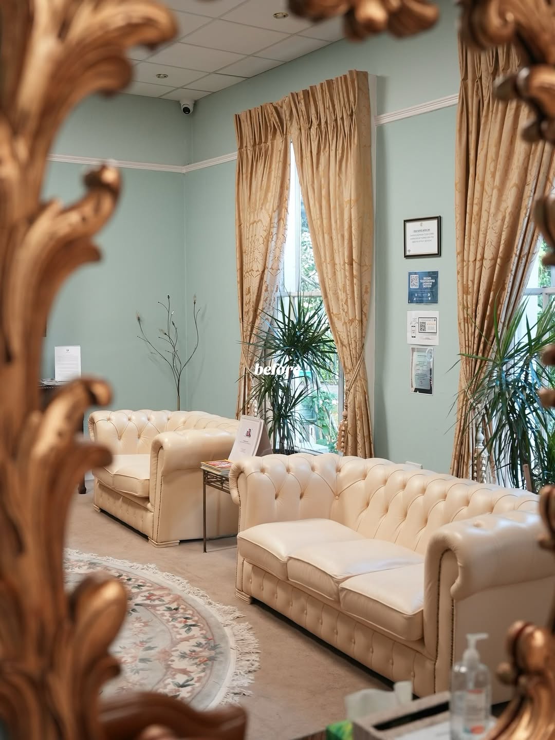 Highfield Aesthetics elegant waiting room through ornate mirror